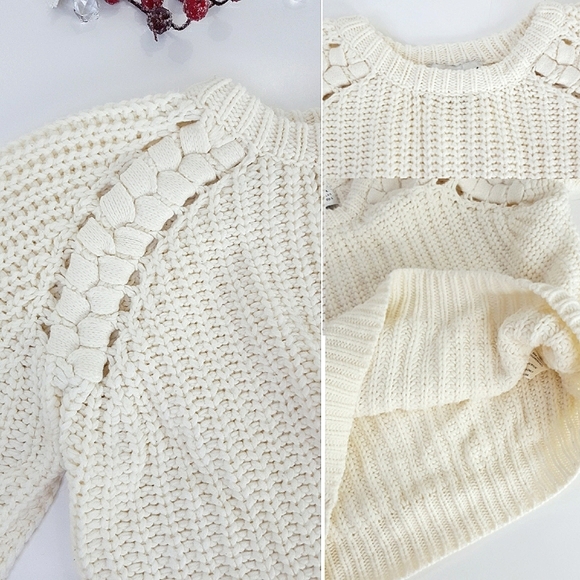 🔖JOA🔥Knitted Balloon Sleeve Cropped Chunky Sweater - Picture 3 of 7